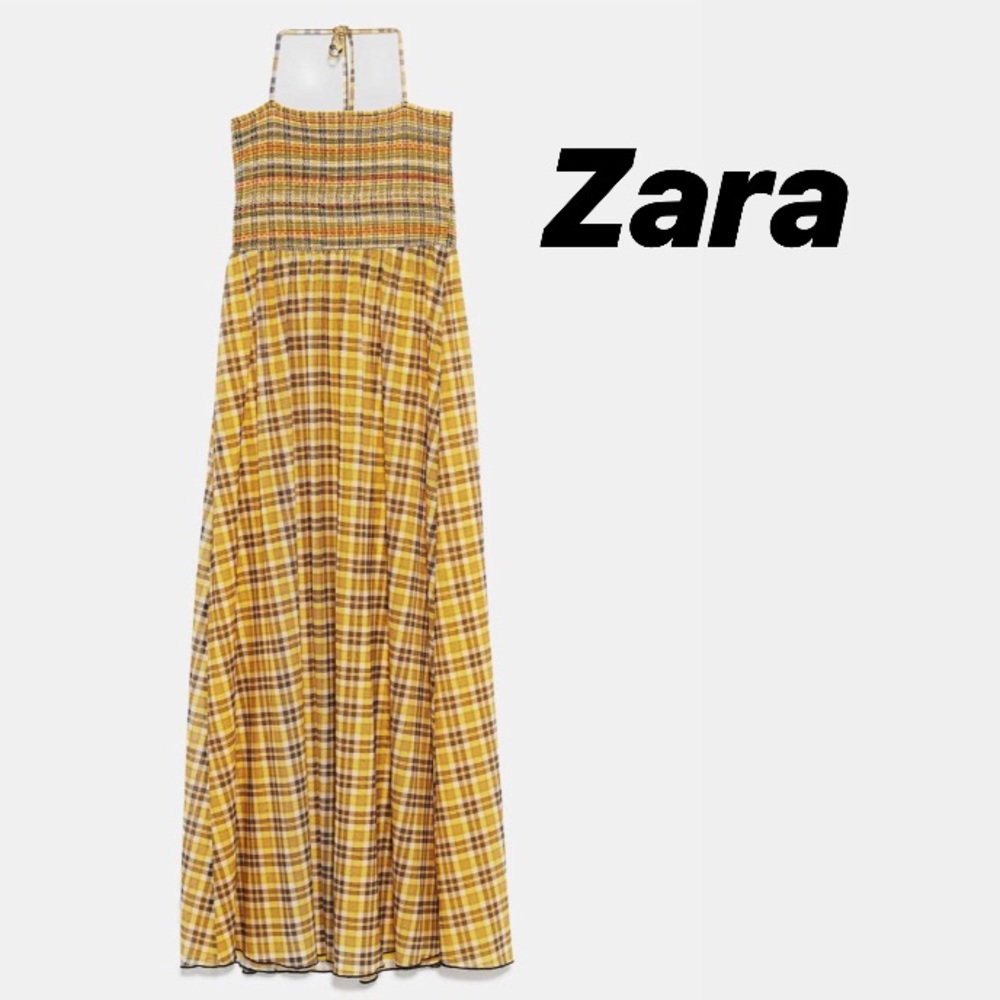 🔴SOLD Zara maxi yellow plaid summer dress